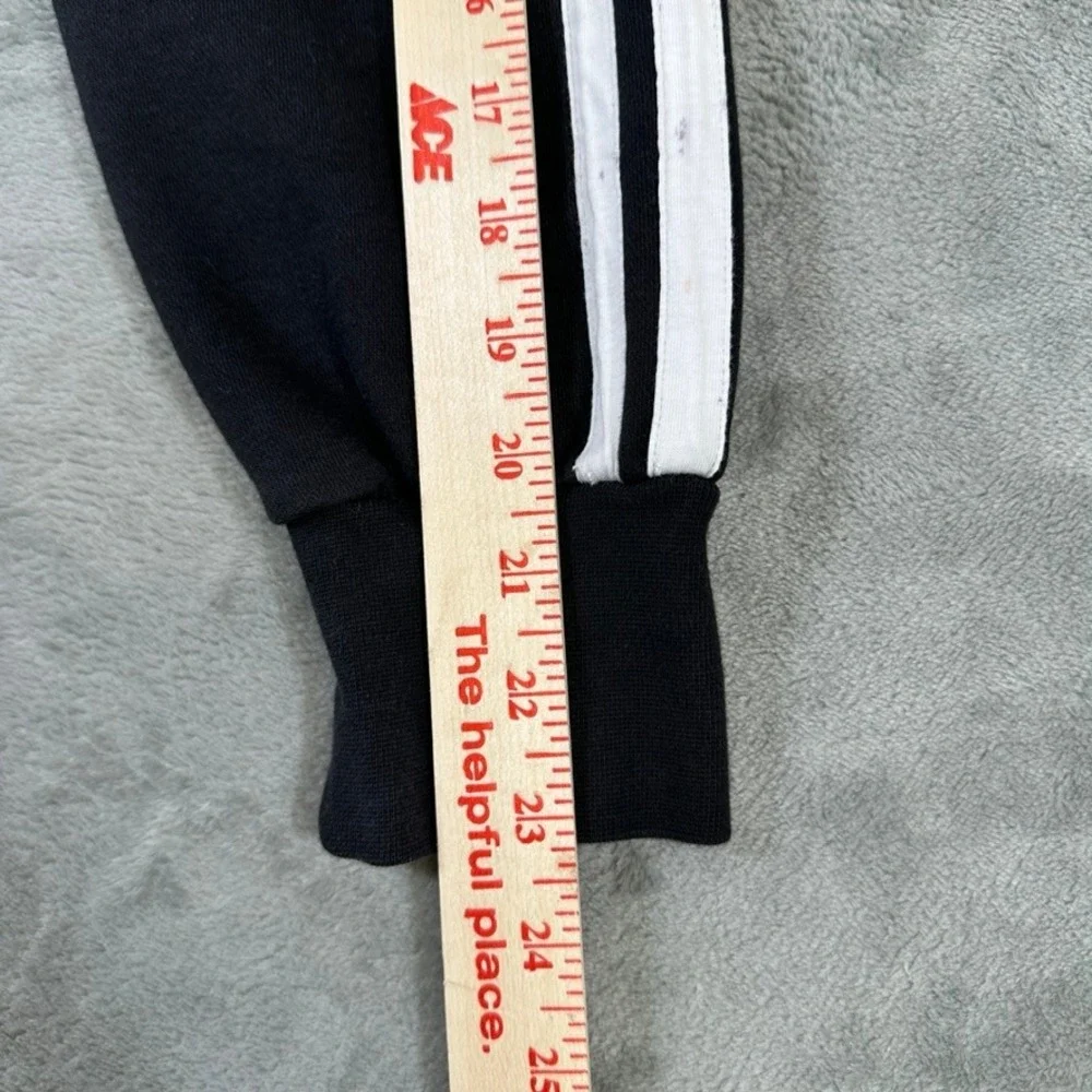 Adidas Mens Full Zip Hoodie Black Three Stripe Fleece Sweatshirt Small